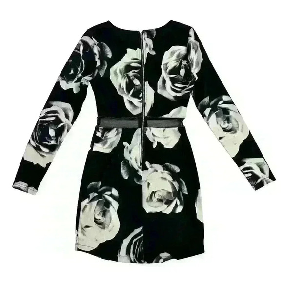 L'Atiste by Amy Womens SM Mini Shift Dress Navy Blue White Floral Long Sleeve - Picture 9 of 10
